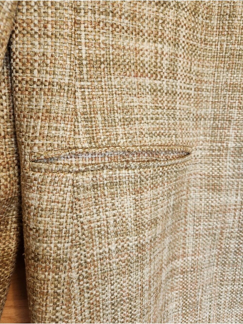VINTAGE AUSTIN REED LUXURY 100% MATKA SILK TWEED BLAZER TAN QUIET LUXURY 12 - Picture 7 of 11
